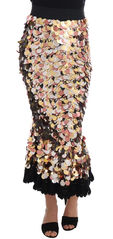 Dolce & Gabbana Gold Sequined Peplum High Waist Skirt sold by Siebentaschen