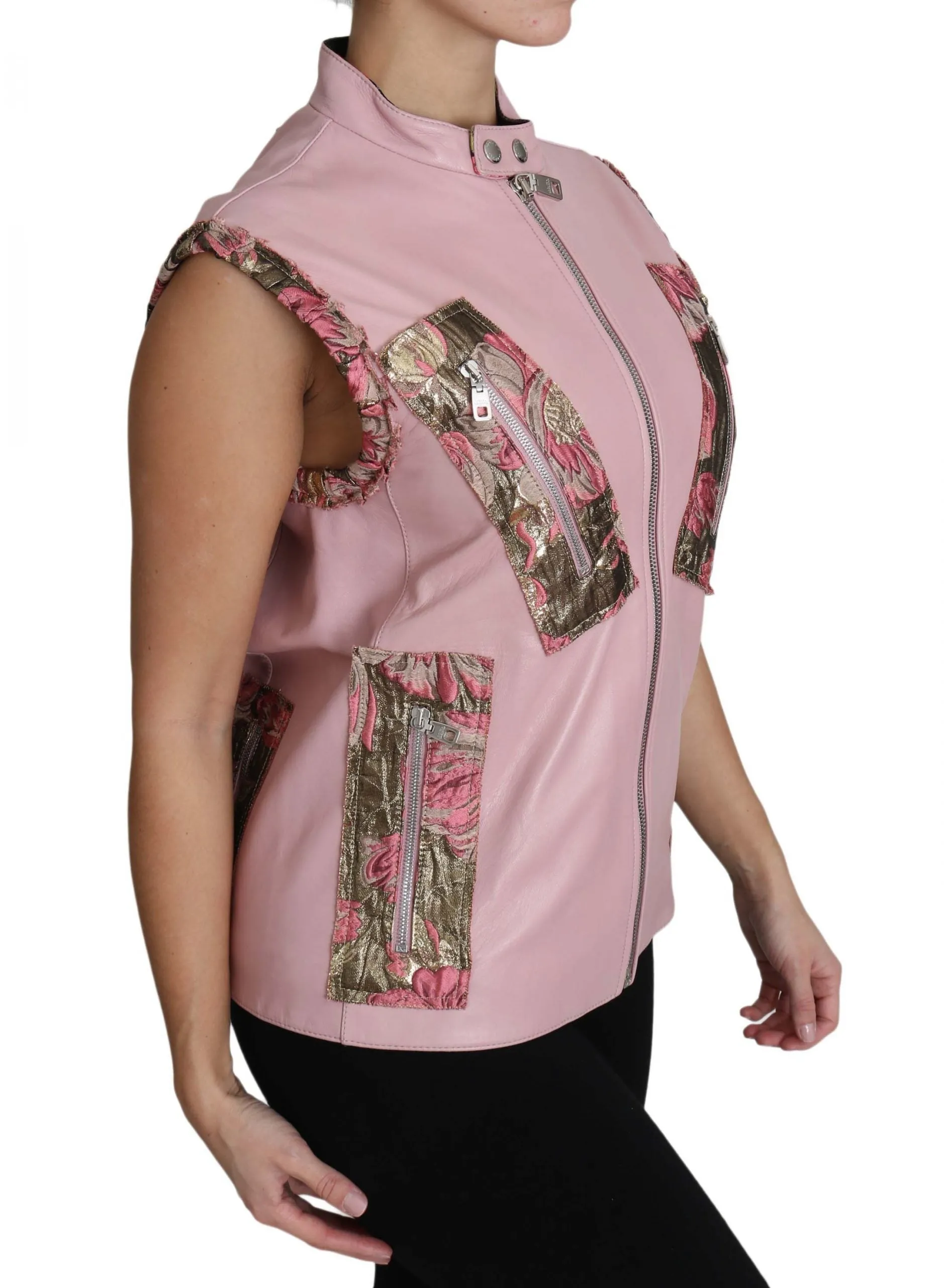 Dolce & Gabbana Pink Zippered Lamb Sleeveless Vest Leather Jacket sold by Siebentaschen product image thumbnail 3
