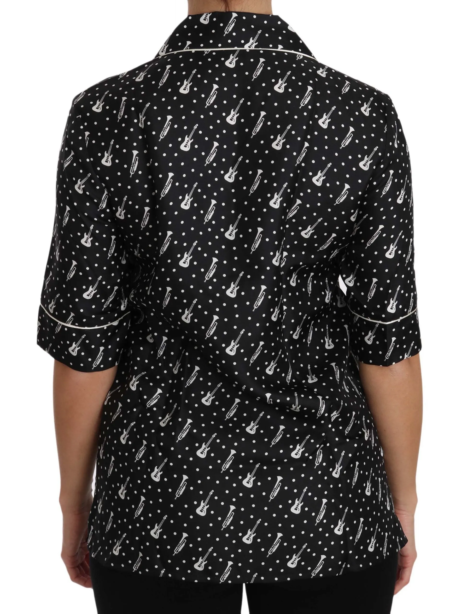 Dolce & Gabbana Black GuitarTrumpet Print Silk Shirt Top sold by Siebentaschen product image thumbnail 3