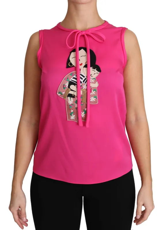 Dolce & Gabbana Pink Family Silk Tank Mama Blouse Top Shirt sold by Siebentaschen