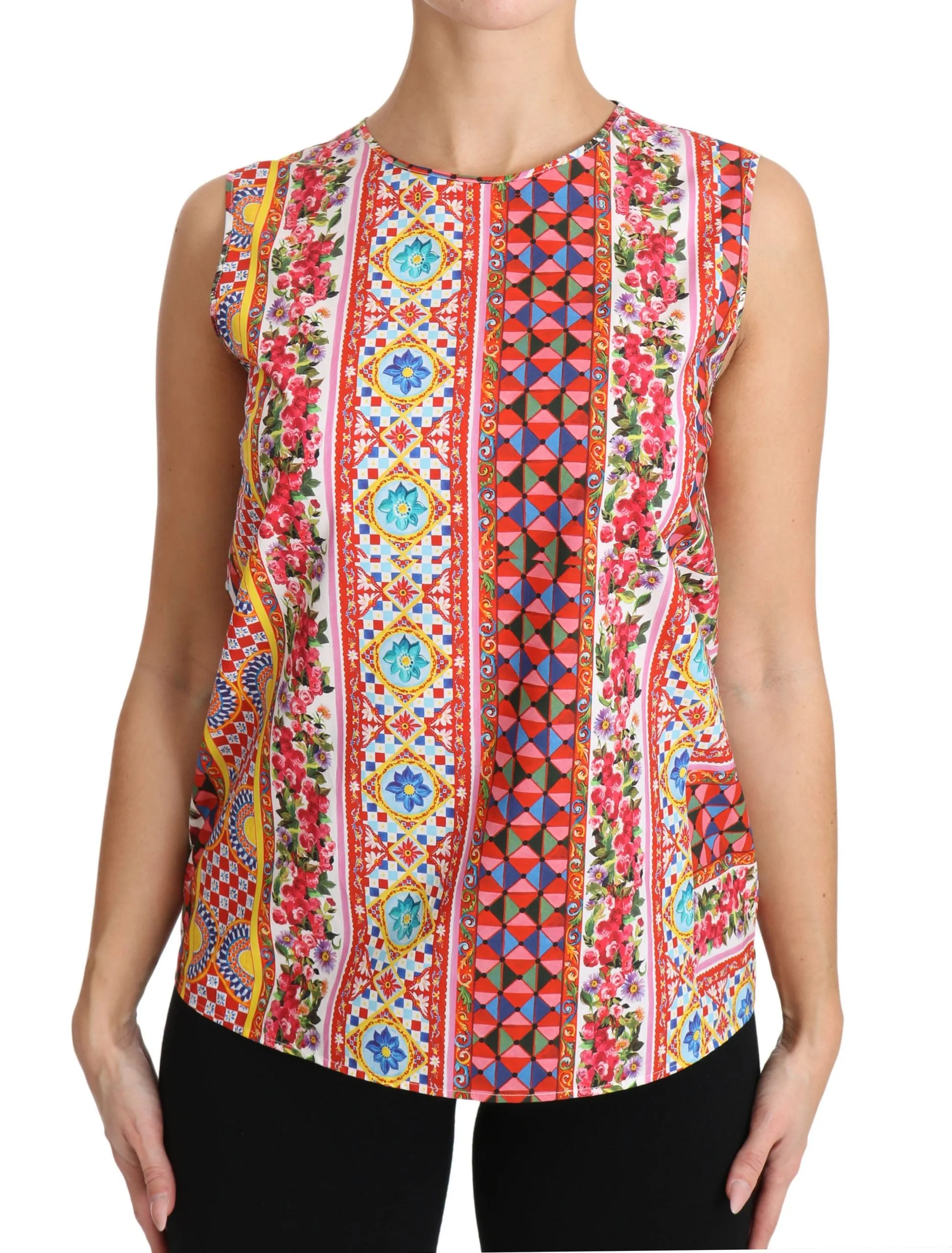 Dolce & Gabbana Carretto Print Pure Cotton Tank Top Floral Blouse sold by Siebentaschen