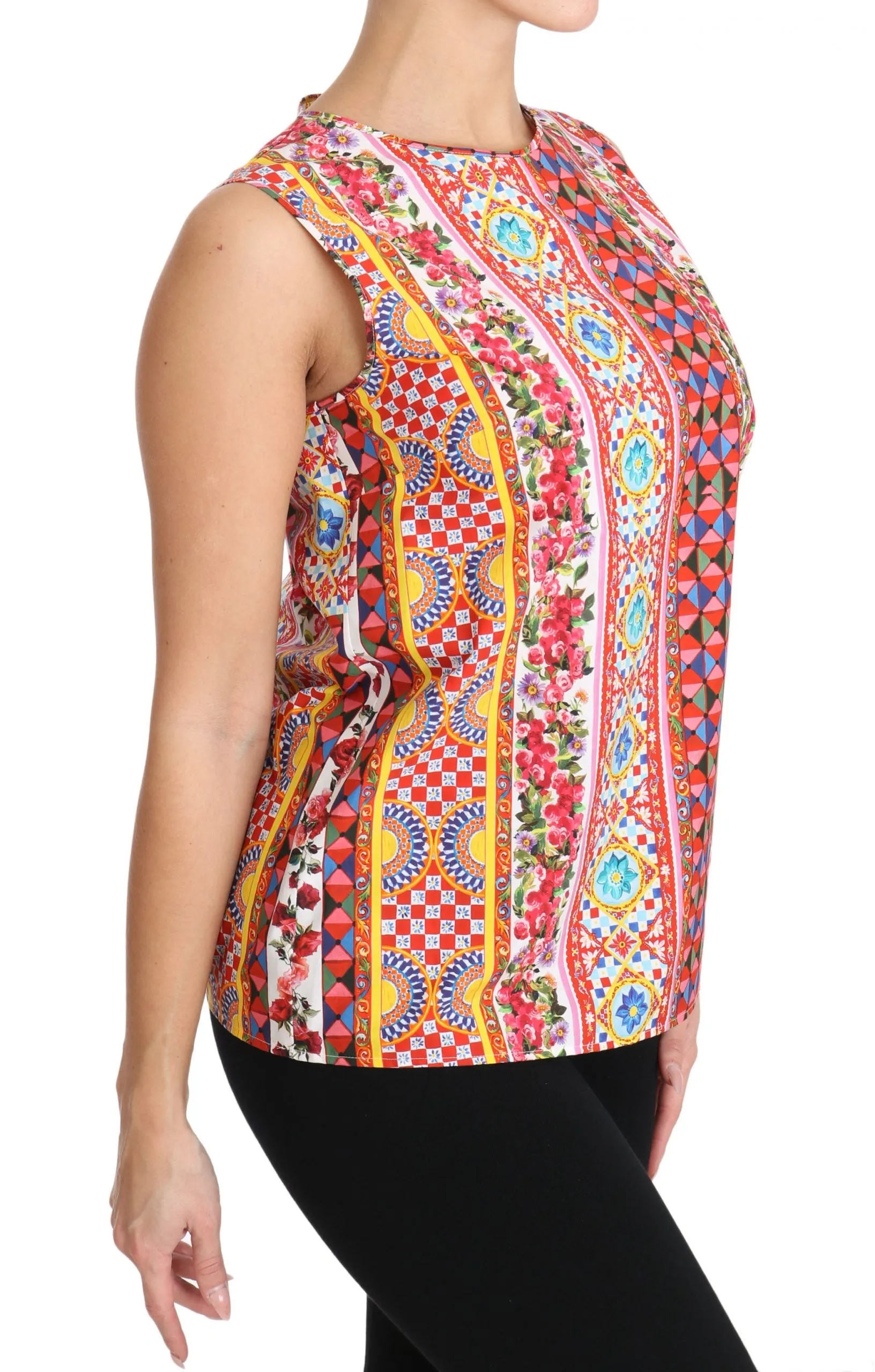 Dolce & Gabbana Carretto Print Pure Cotton Tank Top Floral Blouse sold by Siebentaschen product image thumbnail 5