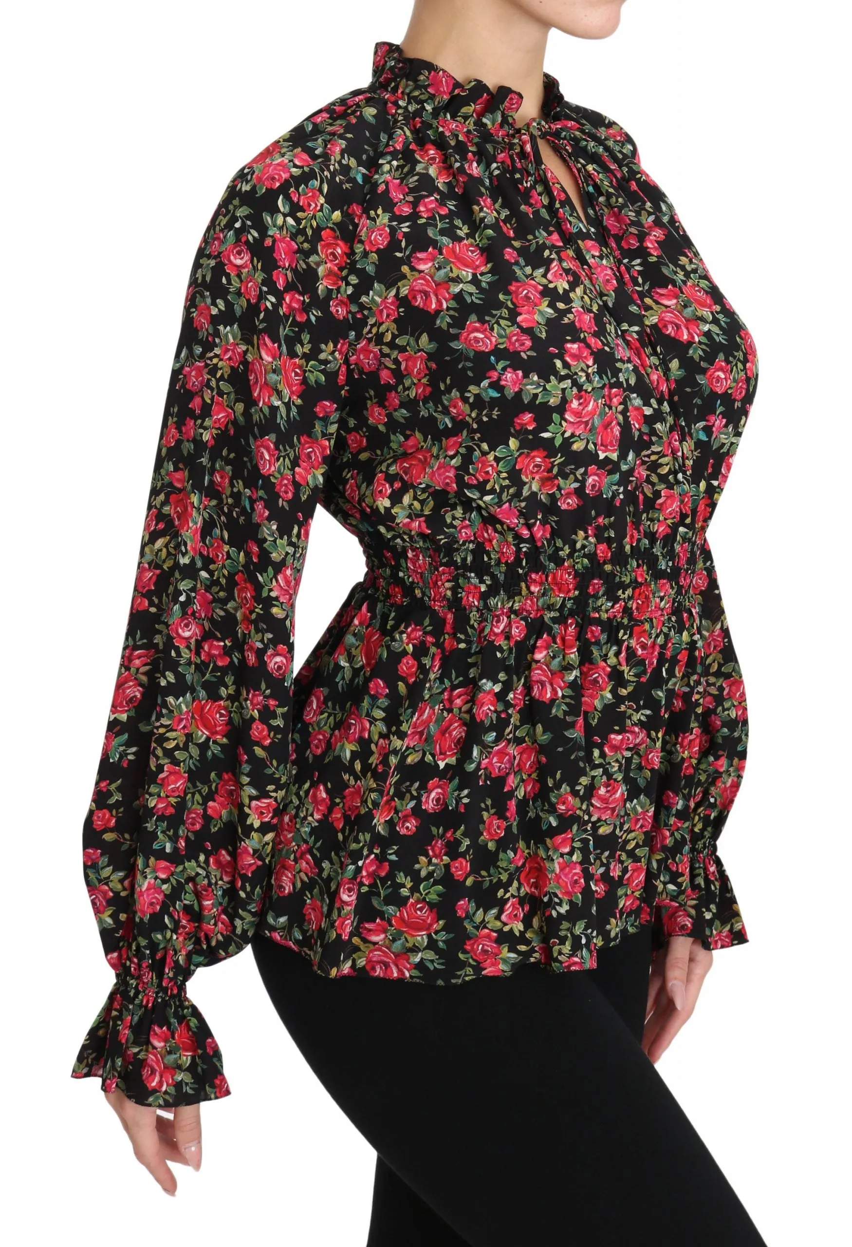 Dolce & Gabbana Black Rose Print Floral Shirt Top Blouse sold by Siebentaschen product image thumbnail 5
