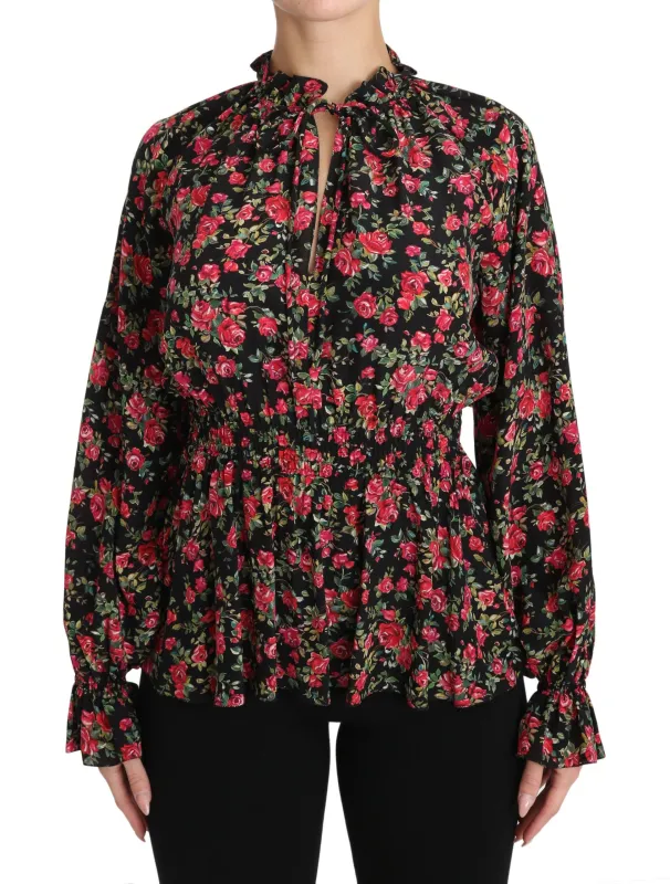 Dolce & Gabbana Black Rose Print Floral Shirt Top Blouse sold by Siebentaschen