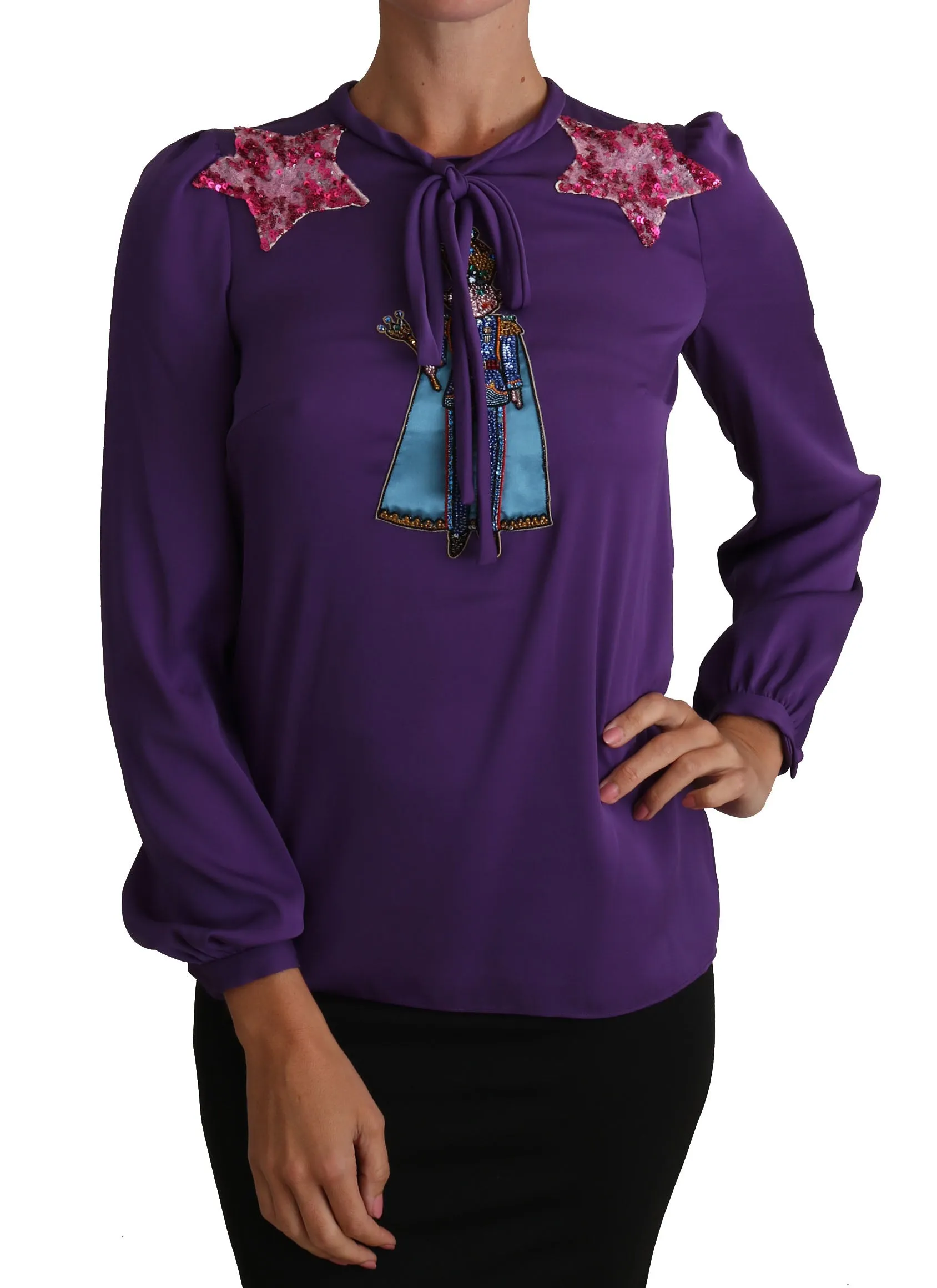 Dolce & Gabbana Purple Blouse Prince Fairy Tale Embellished Top sold by Siebentaschen