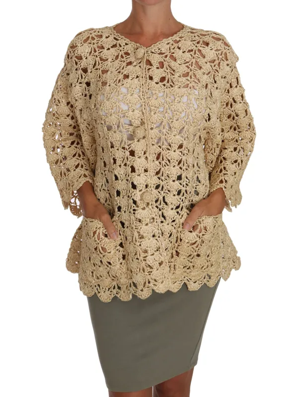 Dolce & Gabbana Beige Cardigan Crochet Knitted Raffia Sweater sold by Siebentaschen