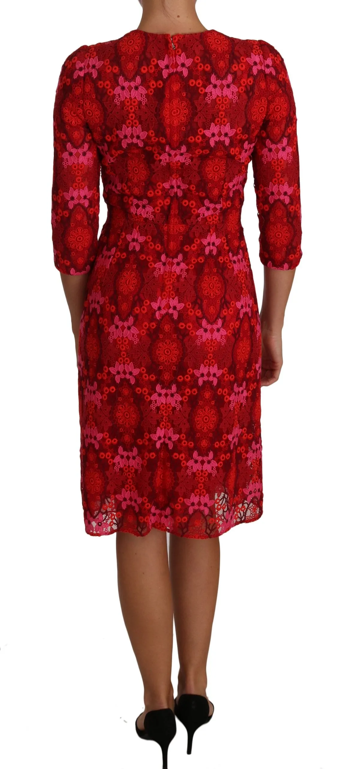 Dolce & Gabbana Floral Crochet Lace Red Pink Sheath Dress sold by Siebentaschen product image thumbnail 2