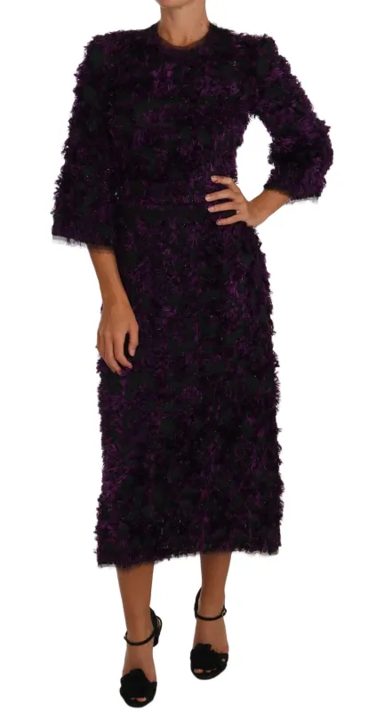 Dolce & Gabbana Purple Fringe Midi Sheath Dress sold by Siebentaschen
