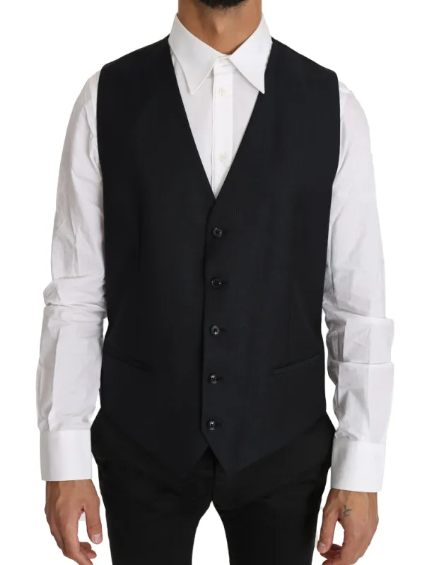 Dolce & Gabbana Gray Wool Silk Waistcoat Vest sold by Siebentaschen