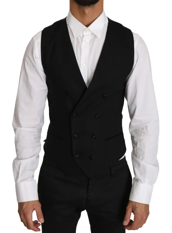Dolce & Gabbana Gray Wool Double Breasted Waistcoat Vest sold by Siebentaschen