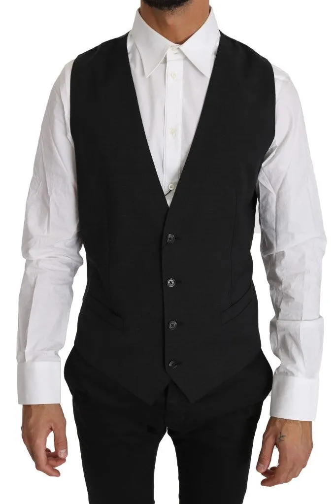 Dolce & Gabbana Gray Solid 100% Wool Waistcoat Vest sold by Siebentaschen