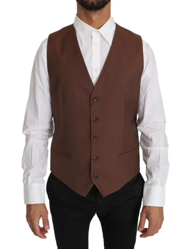 Dolce & Gabbana Brown Wool Silk Waistcoat Vest sold by Siebentaschen