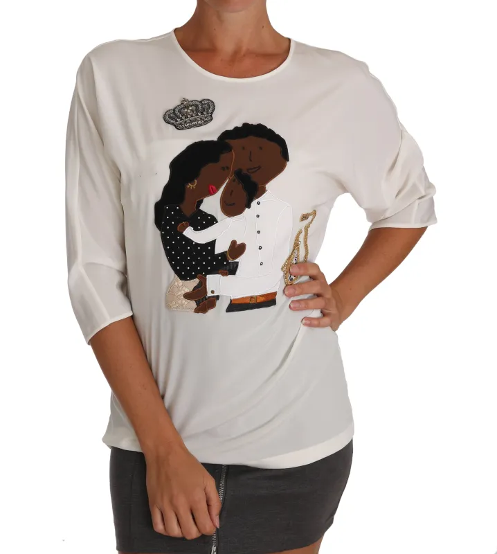 Dolce & Gabbana White Silk #dgfamily Crystal T-shirt sold by Siebentaschen