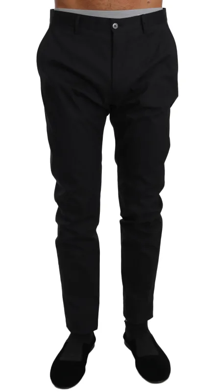Dolce & Gabbana Black Cotton Stretch Formal Trousers Pants sold by Siebentaschen