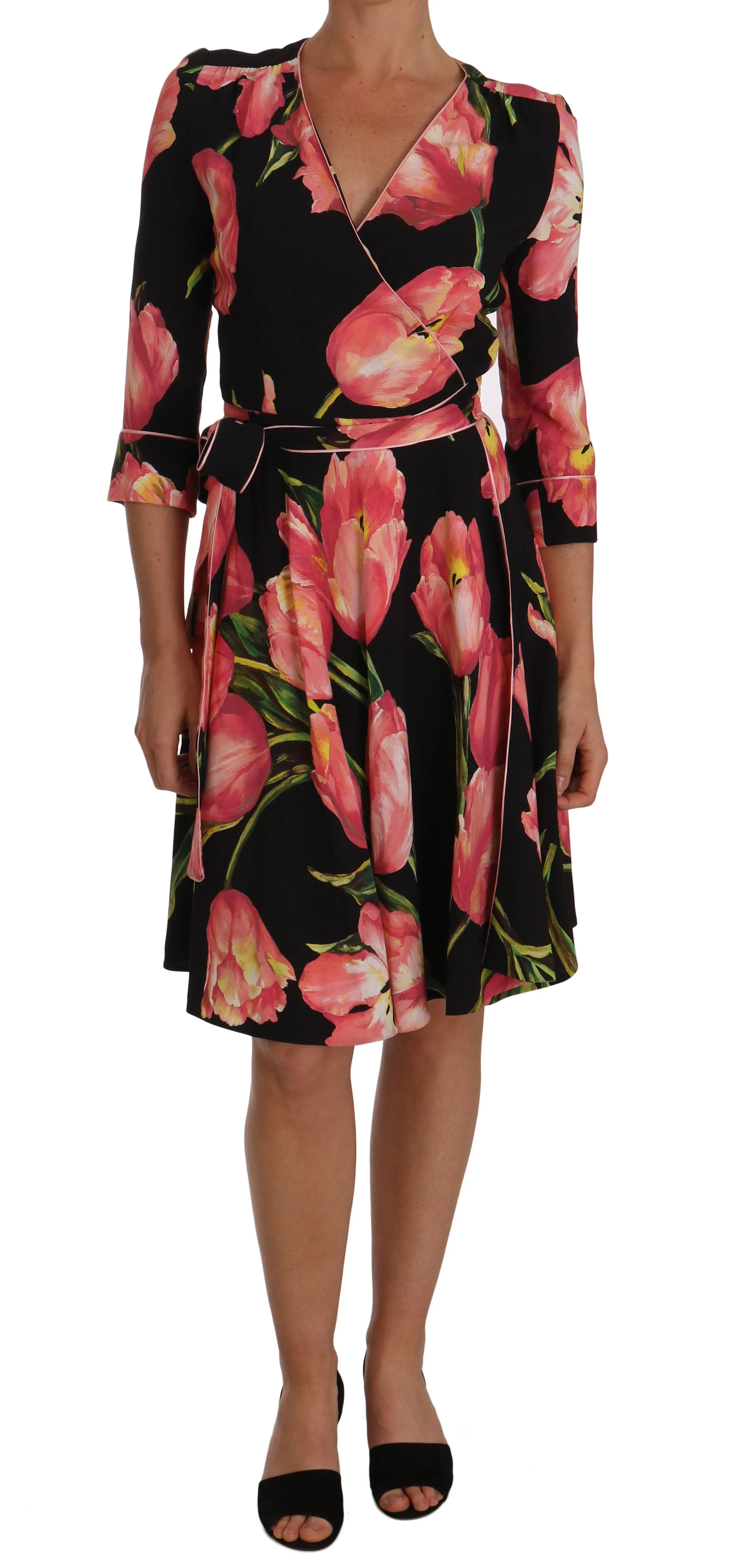 Dolce & Gabbana Black Pink Tulip Print Stretch Shift Dress sold by Siebentaschen