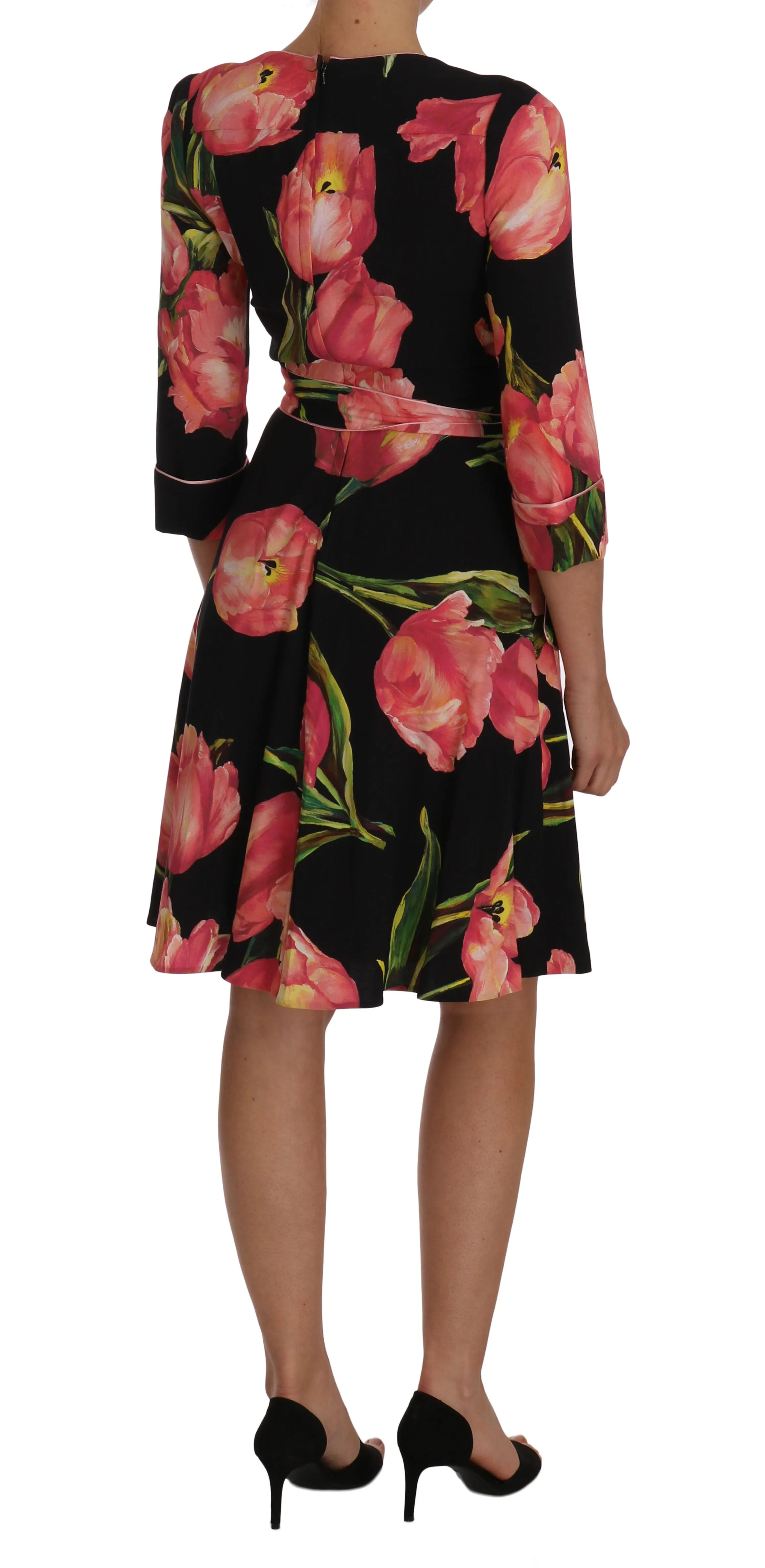 Dolce & Gabbana Black Pink Tulip Print Stretch Shift Dress sold by Siebentaschen product image thumbnail 5