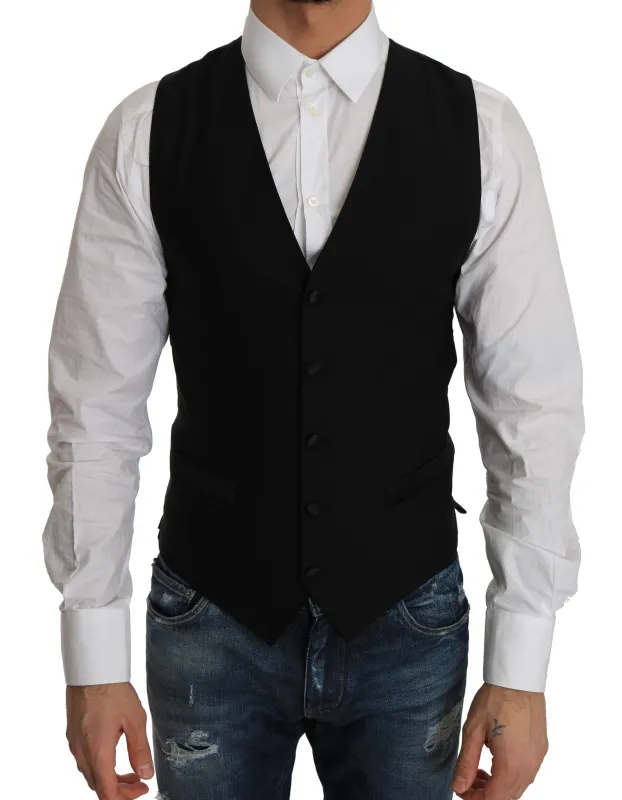 Dolce & Gabbana Black Wool Dress Waistcoat sold by Siebentaschen