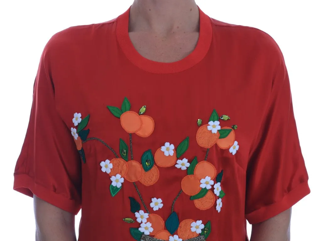 Dolce & Gabbana Red Silk Oranges Floral Crystal Blouse sold by Siebentaschen product image thumbnail 3