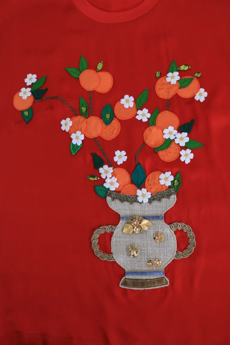 Dolce & Gabbana Red Silk Oranges Floral Crystal Blouse sold by Siebentaschen product image thumbnail 4