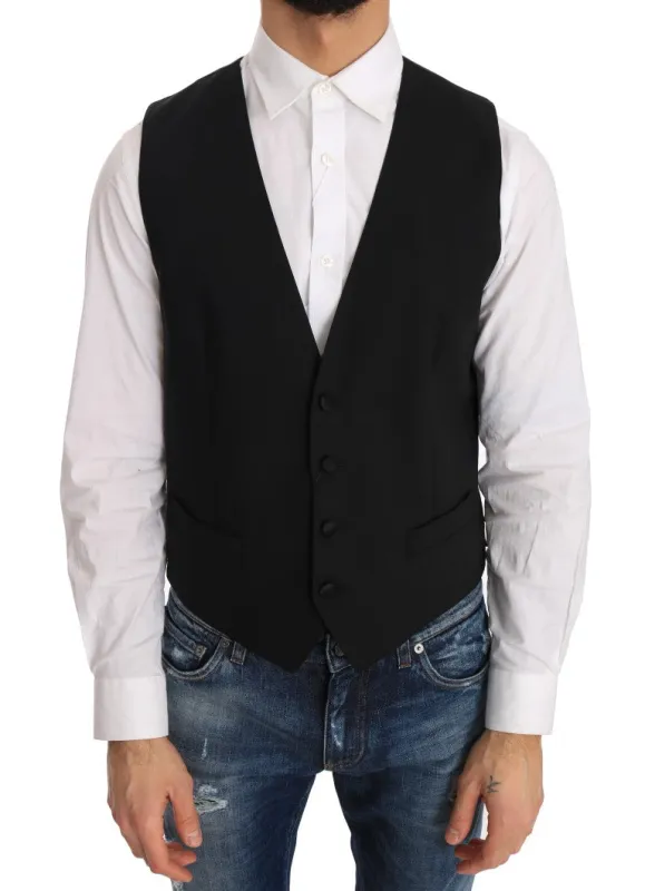 Dolce & Gabbana Black Wool Silk Vest sold by Siebentaschen