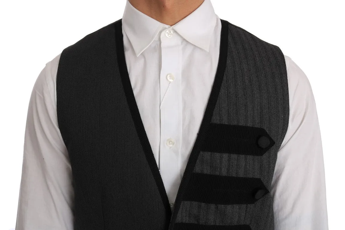 Dolce & Gabbana Gray Wool Patterned Slim Vest sold by Siebentaschen product image thumbnail 4