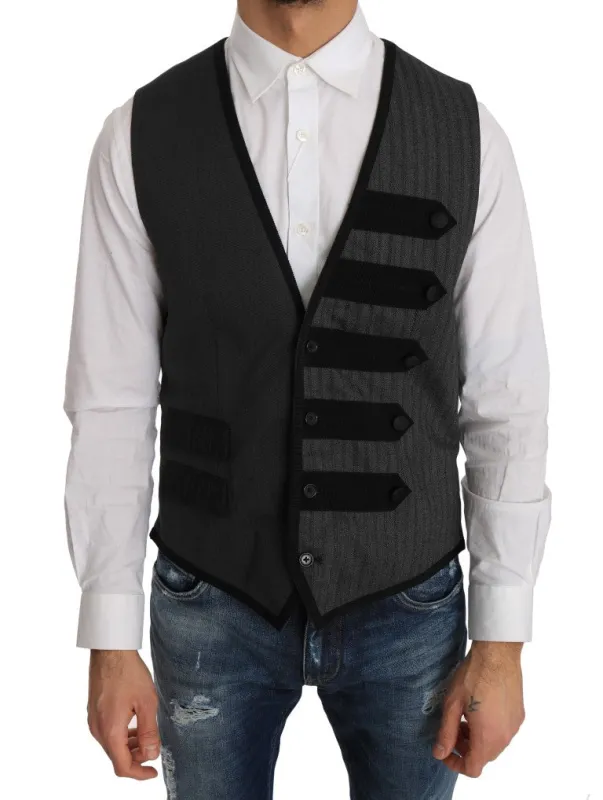 Dolce & Gabbana Gray Wool Patterned Slim Vest sold by Siebentaschen