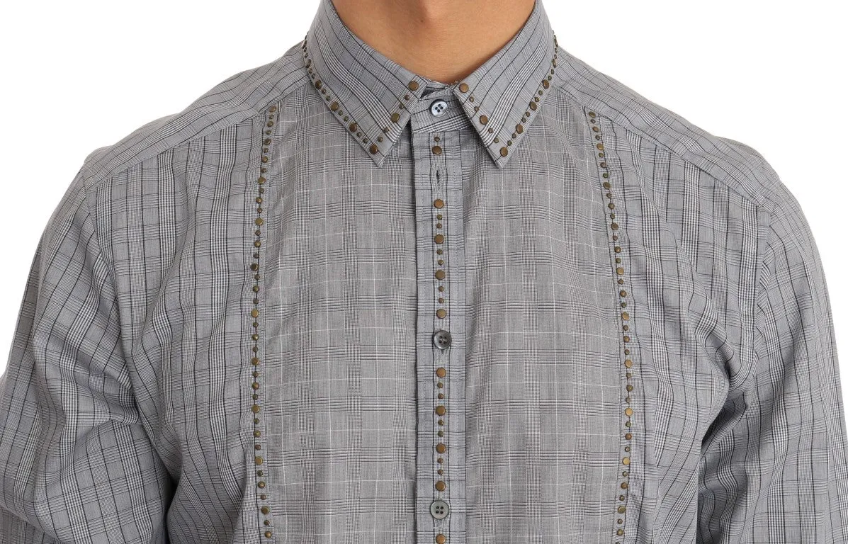 Dolce & Gabbana Gray Check GOLD Cotton Slim Fit Shirt sold by Siebentaschen product image thumbnail 4