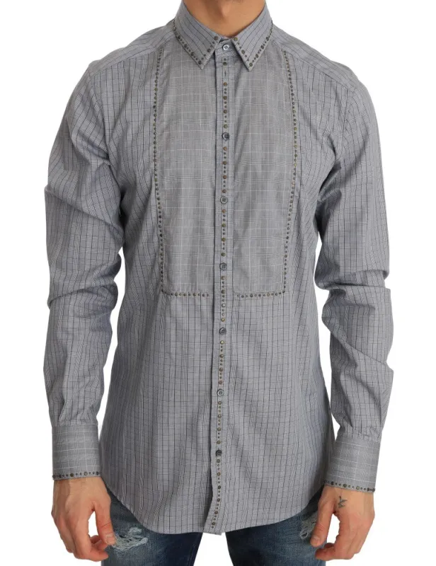 Dolce & Gabbana Gray Check GOLD Cotton Slim Fit Shirt sold by Siebentaschen