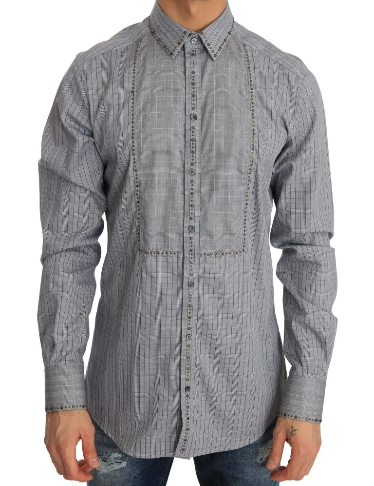 Dolce & Gabbana Gray Check GOLD Cotton Slim Fit Shirt sold by Siebentaschen