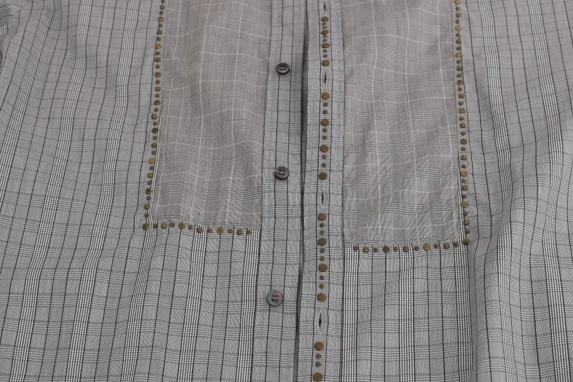 Dolce & Gabbana Gray Check GOLD Cotton Slim Fit Shirt sold by Siebentaschen product image thumbnail 5