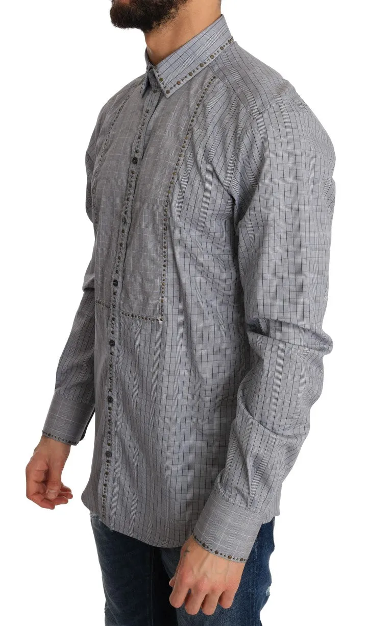 Dolce & Gabbana Gray Check GOLD Cotton Slim Fit Shirt sold by Siebentaschen product image thumbnail 2