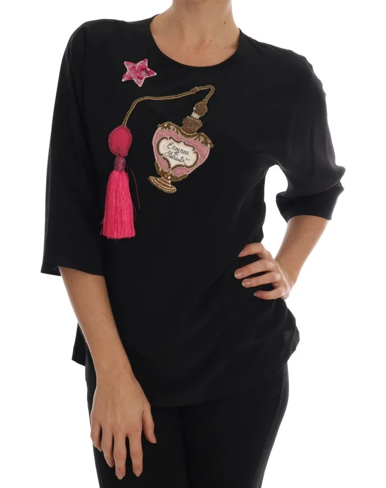 Dolce & Gabbana Black Silk Fairy Tale Top Crystal Blouse sold by Siebentaschen