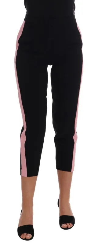 Dolce & Gabbana Black Stretch Pink Stripes Capri Pants sold by Siebentaschen