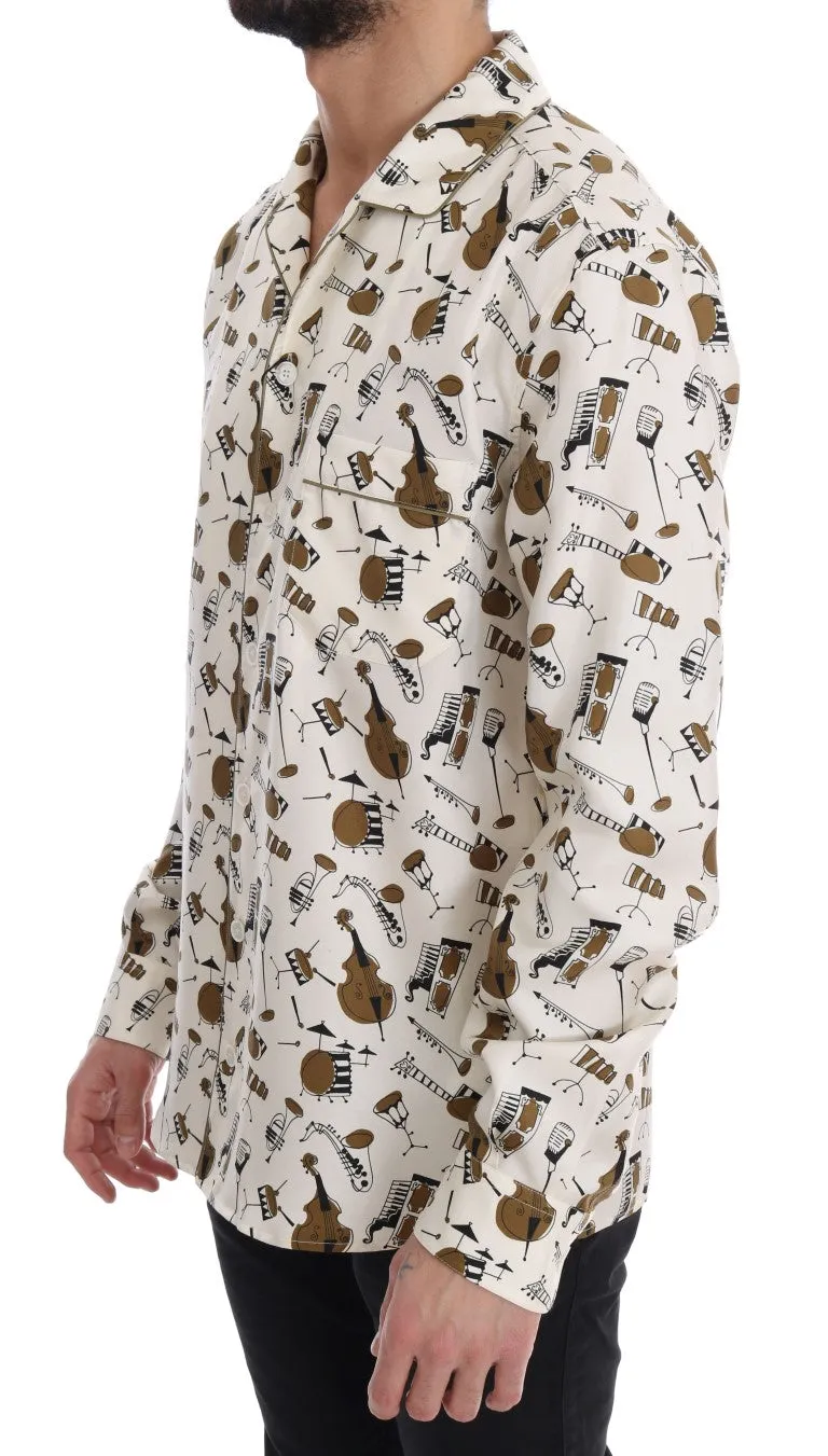 Dolce & Gabbana White Silk JAZZ Motive Print Shirt sold by Siebentaschen product image thumbnail 2