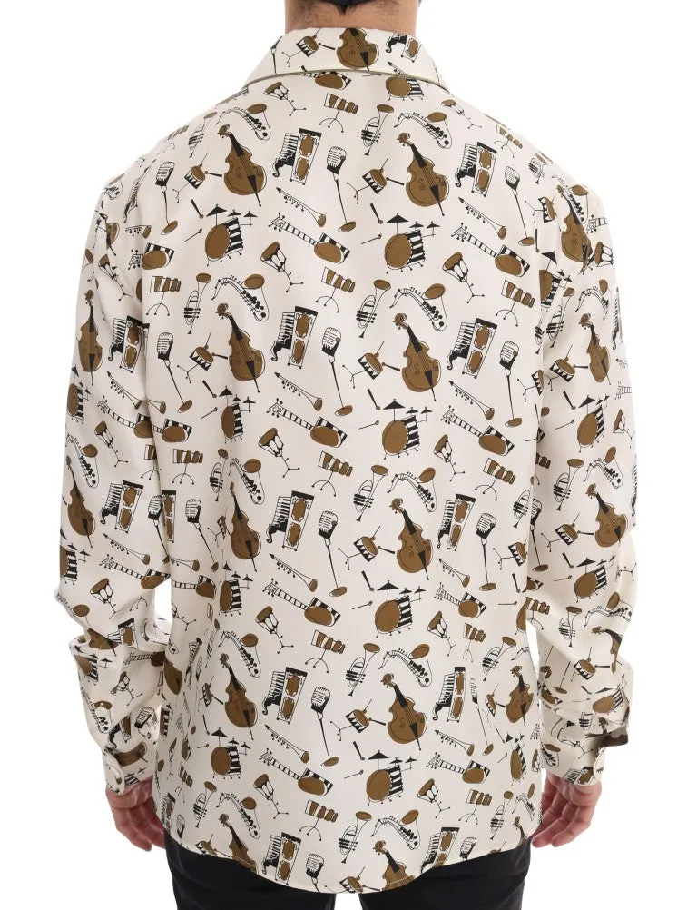 Dolce & Gabbana White Silk JAZZ Motive Print Shirt sold by Siebentaschen product image thumbnail 3