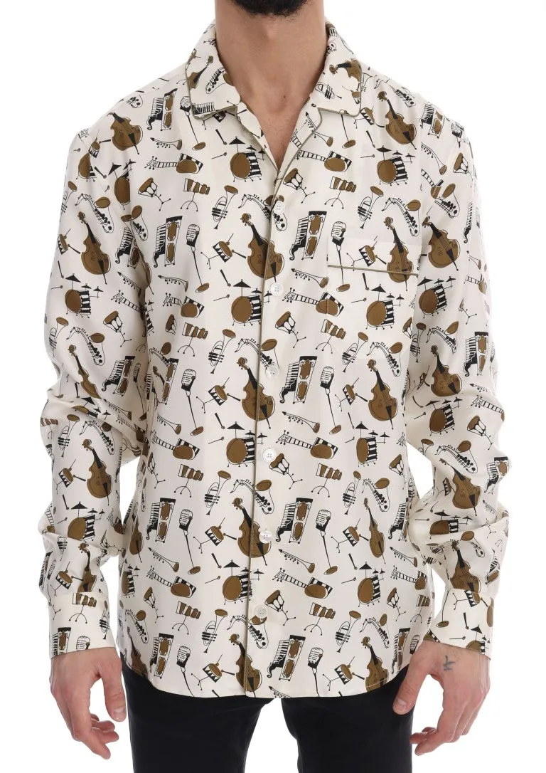 Dolce & Gabbana White Silk JAZZ Motive Print Shirt sold by Siebentaschen