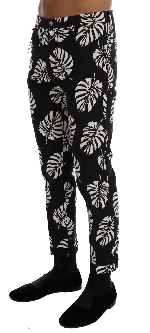 Dolce & Gabbana White Black Leaf Cotton Stretch Slim Pants sold by Siebentaschen product image thumbnail 2