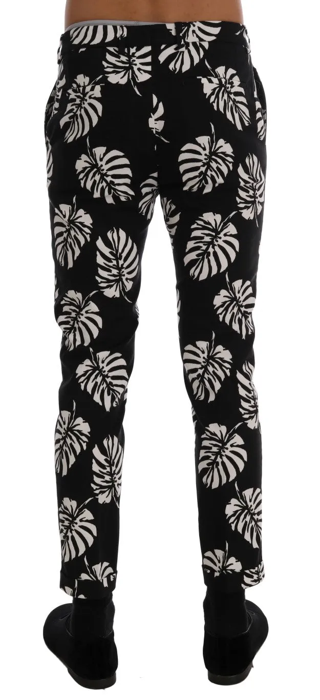 Dolce & Gabbana White Black Leaf Cotton Stretch Slim Pants sold by Siebentaschen product image thumbnail 3