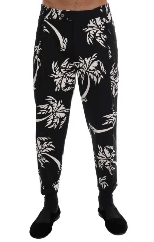 Dolce & Gabbana Black Tree Cotton Stretch Pants sold by Siebentaschen