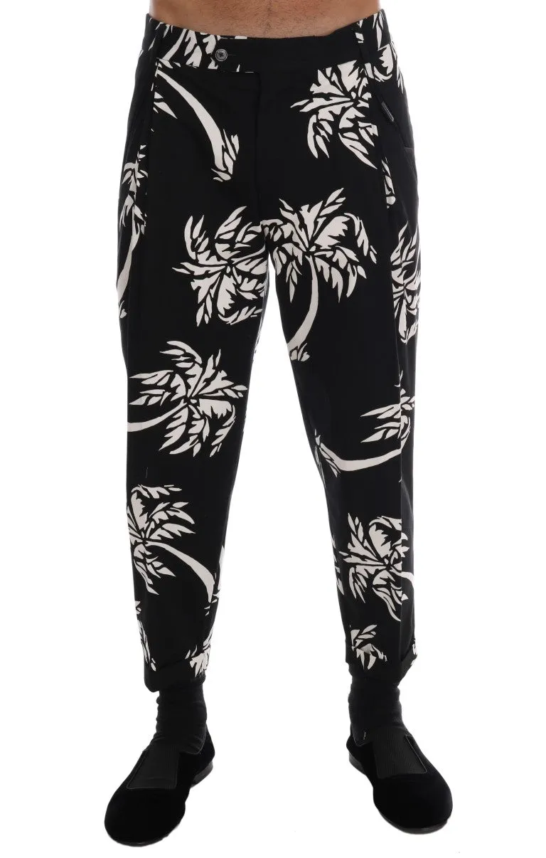 Dolce & Gabbana Black Tree Cotton Stretch Pants sold by Siebentaschen
