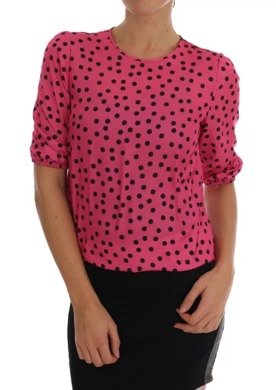 Dolce & Gabbana Pink Polka Dotted Silk Blouse sold by Siebentaschen
