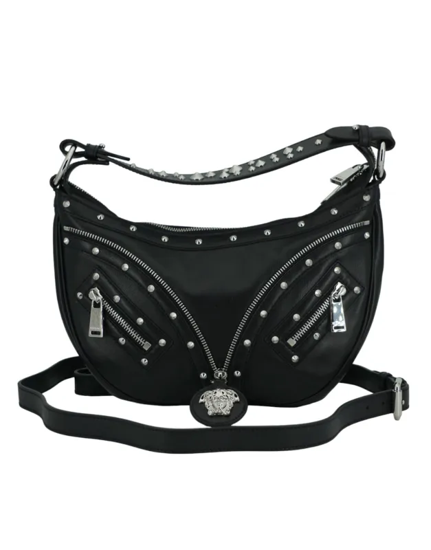 Versace Elegant Black Leather Hobo Shoulder Bag sold by Siebentaschen