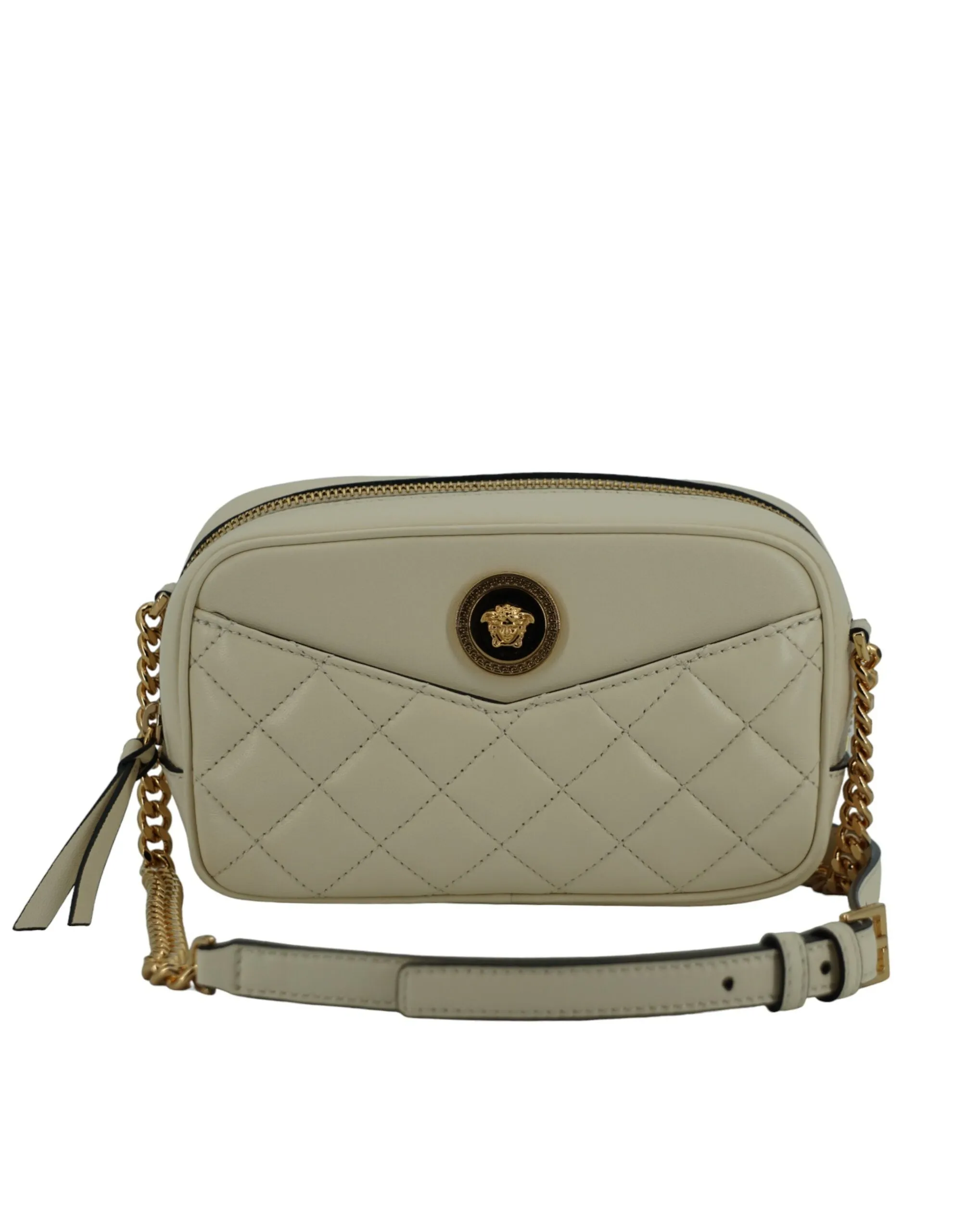 Versace Elegant White Lamb Leather Camera Bag sold by Siebentaschen