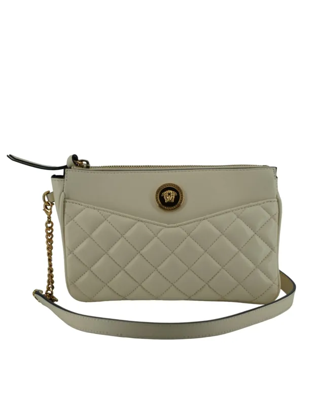 Versace Elegant White Lamb Leather Crossbody Pouch sold by Siebentaschen