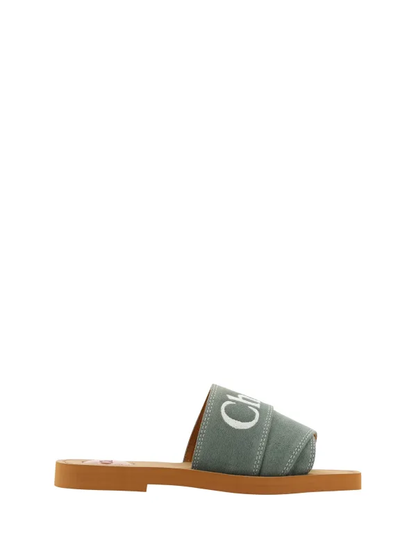 Chloé Elegant Forest Green Cotton Slides sold by Siebentaschen