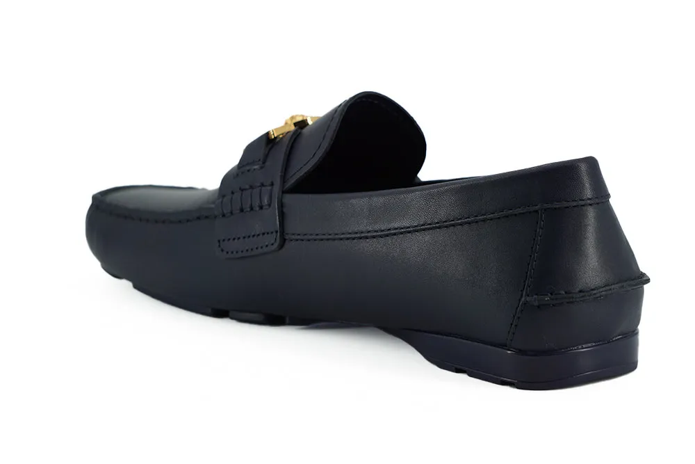 Versace Elegant Navy Blue Calf Leather Loafers sold by Siebentaschen product image thumbnail 3