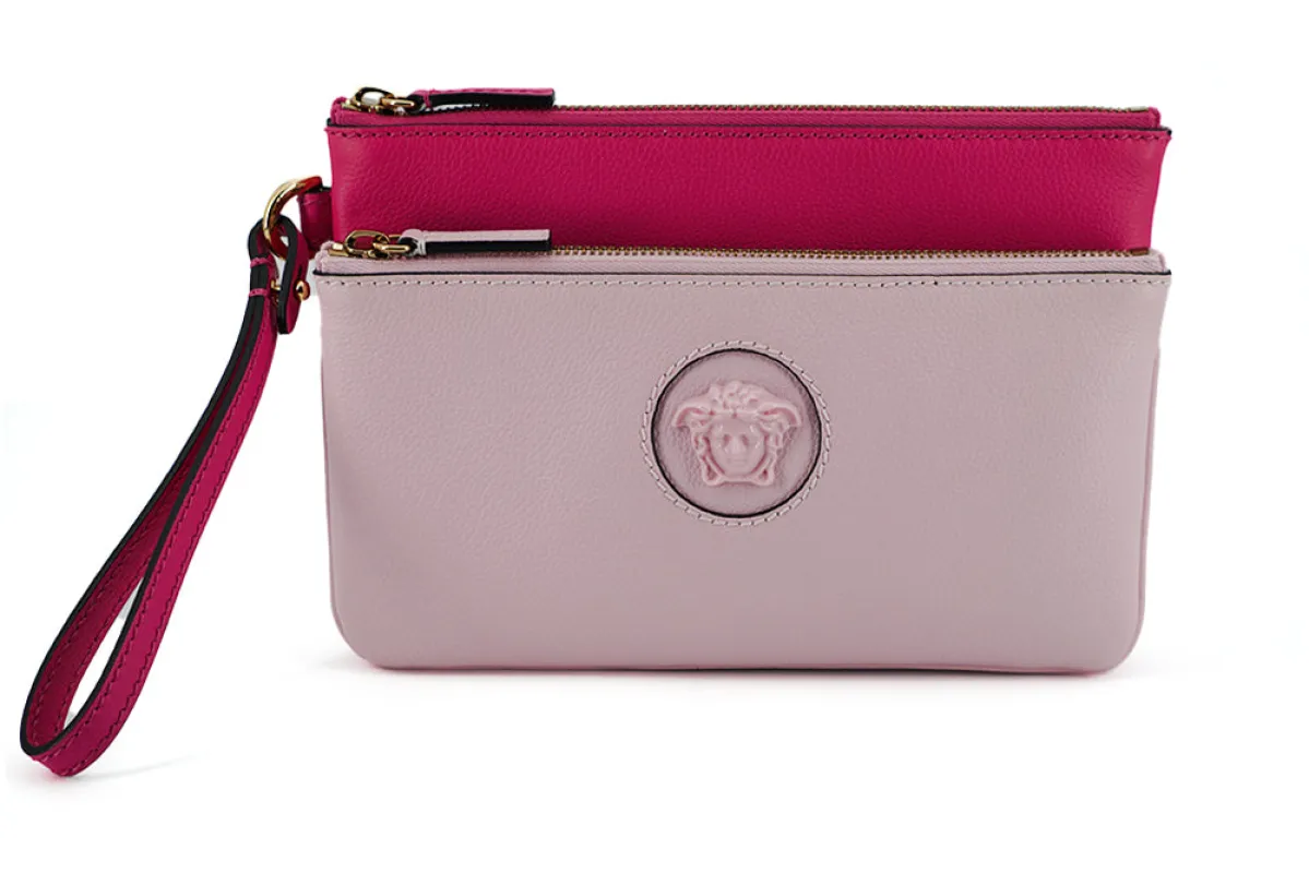 Versace Elegant Pink Leather Pouch Clutch sold by Siebentaschen