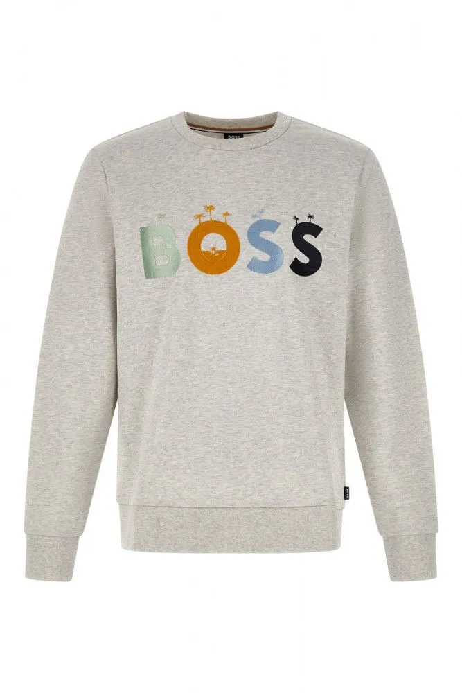 Hugo Boss Elegant Grey Round Neck Cotton Sweatshirt sold by Siebentaschen