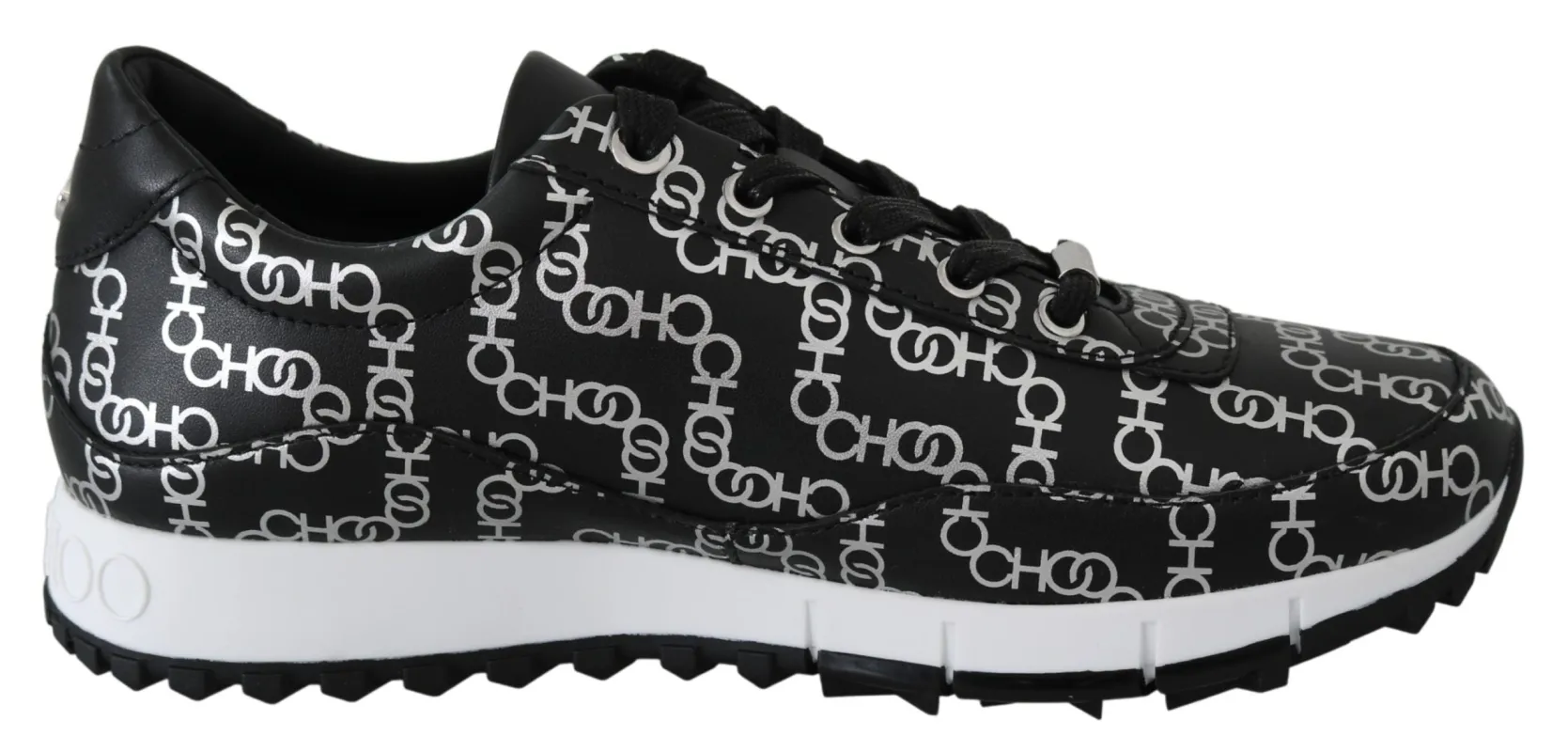 Jimmy Choo Elegant Black & Silver Leather Sneakers sold by Siebentaschen