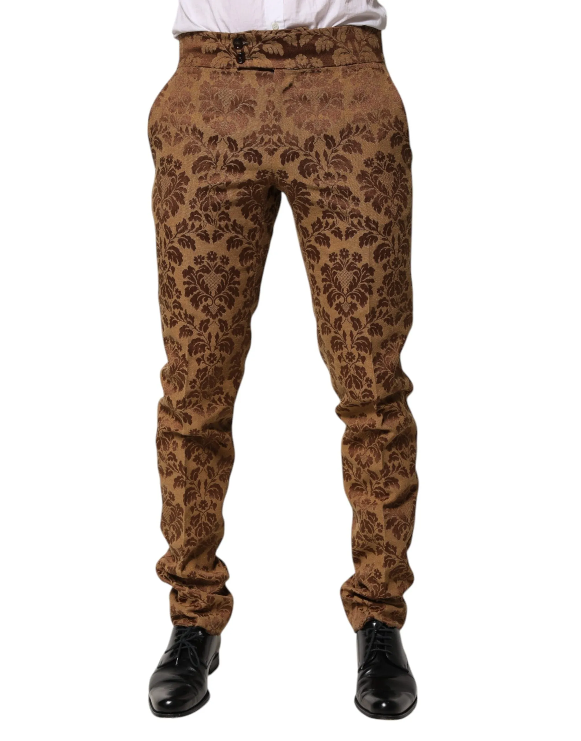 Dolce & Gabbana Brown Floral Jacquard Men Skinny Trouser Pants sold by Siebentaschen product image thumbnail 2